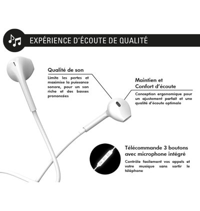 Ecouteurs USB C Force Play Bouton Conception renforcée Blanc Force - 2